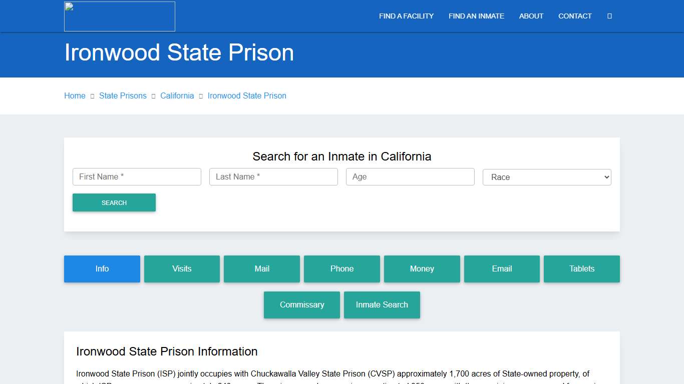 Ironwood State Prison Inmate Search, CA